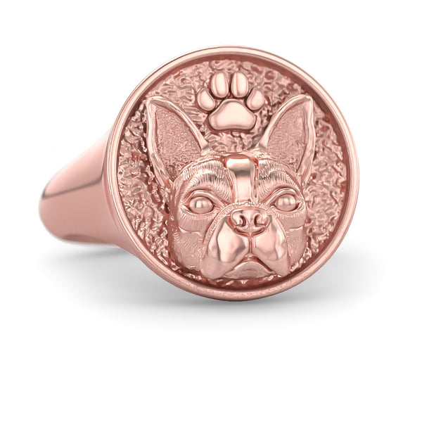 Boston Terrier Paw Classic Round Signet Ring