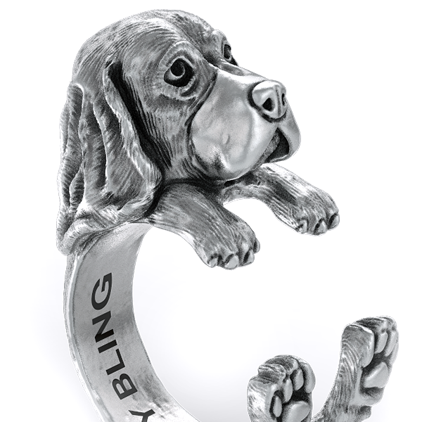 Basset Hound Jewelry Cuddle Wrap Ring - TINY BLING