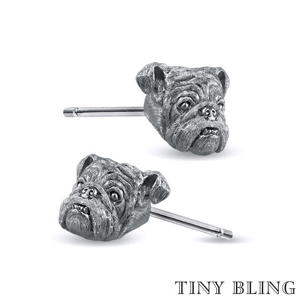 English Bulldog Face Earring Studs - TINY BLING