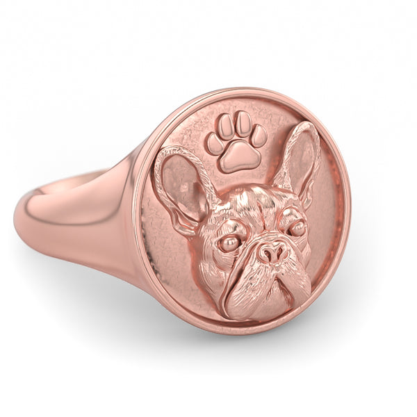 French Bulldog Classic Round with Paw Print Signet Ring