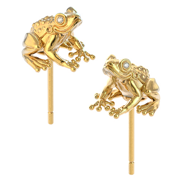 Frog Sitting Diamond Earring Studs