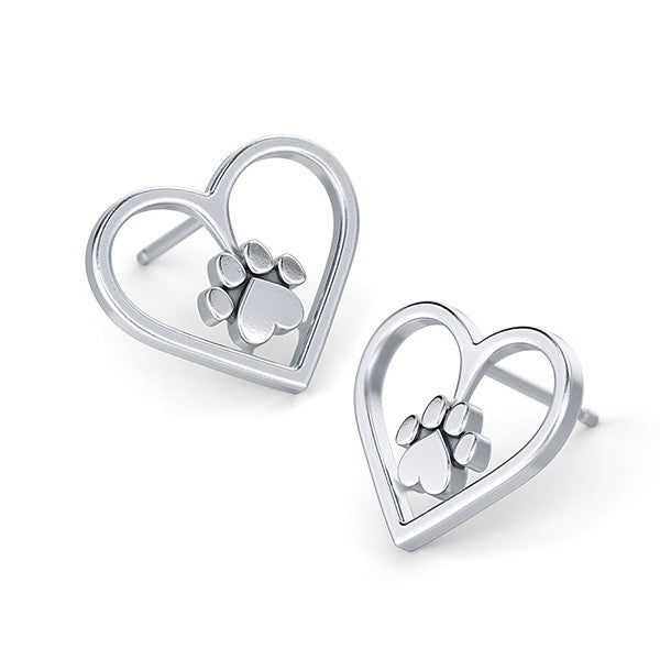 Paw Print Heart Frame Earrings - TINY BLING