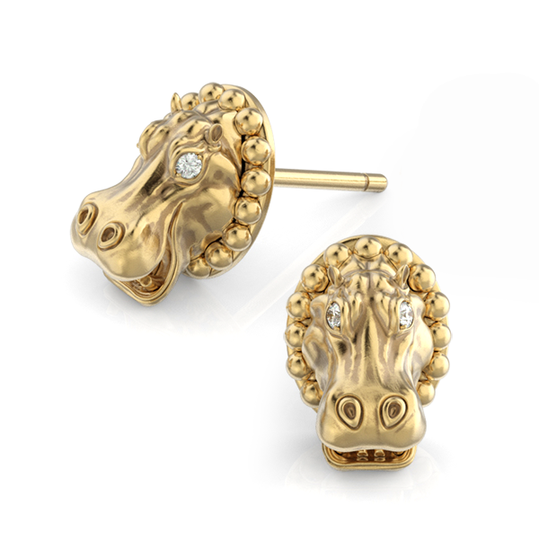 Happy Hippo Diamond Earring Studs