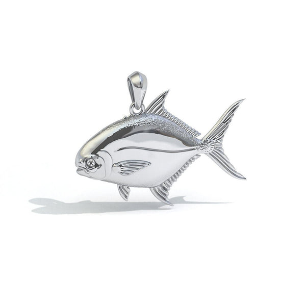Sterling Silver Pompano Fish Pendant with Genuine Diamond Eyes designed by TinyBling