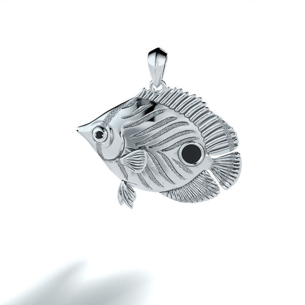 Sterling Silver Foureye Butterflyfish Pendant with Black Diamonds in Eyes designed by TinyBling