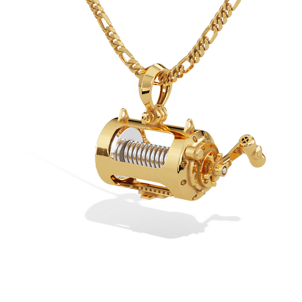 Precision 3D Miniature Conventional Fishing Reel Pendant | 14k Gold