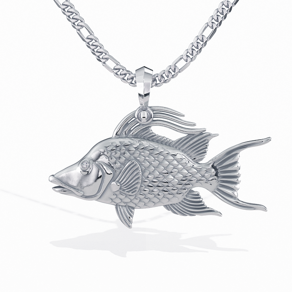 Hogfish Pendant Necklace in Sterling Silver with Genuine Diamond Eyes designed by TinyBling