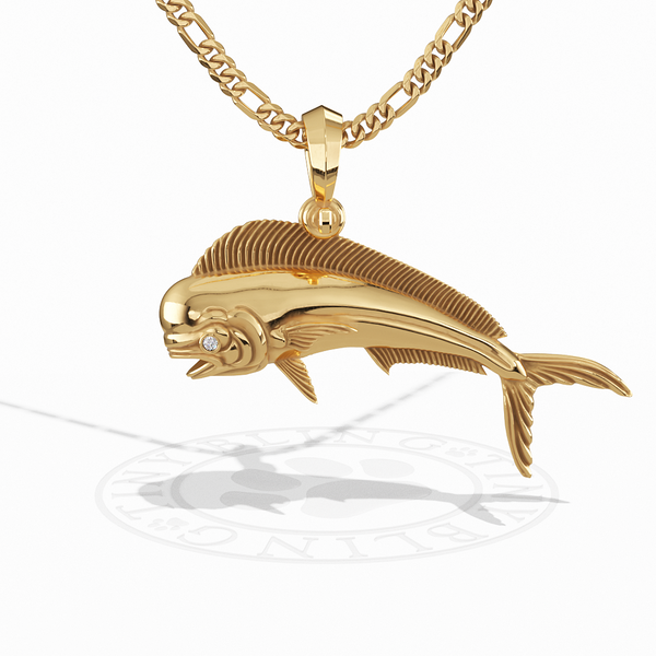 Majestic Mahi Mahi Fish Pendant with Diamond Eyes | 14k Gold
