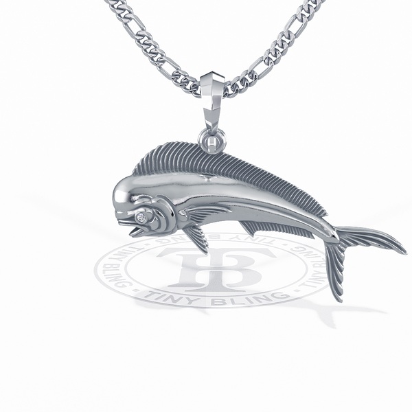 Sterling Silver Mahi Mahi Dolphinfish Pendant with Genuine Diamond Eyes designed by TinyBling