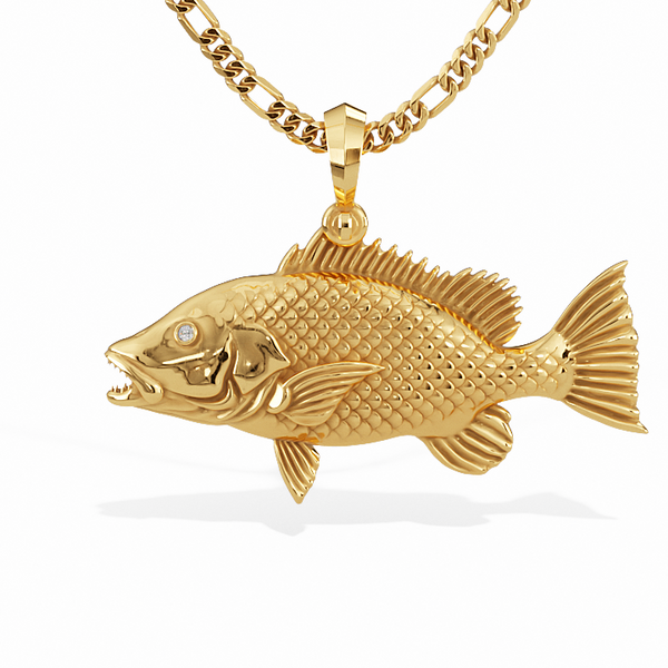 Exquisite 3D Mangrove Snapper Necklace with Diamond Eyes| 14k Gold
