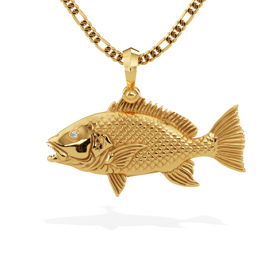 Diamond Fish Chain Exquisite 3D Red Snapper Diamond Fish Pendant in 14k Gold | Ocean Love ...