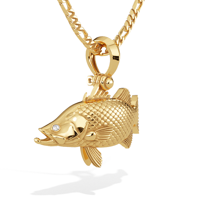 3D Barramundi Fish Pendant with Diamond Eyes