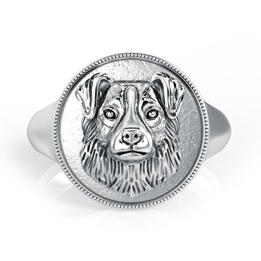 Australian Shepherd Classic Round Signet Ring - TINY BLING