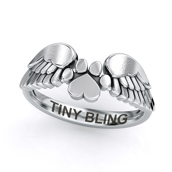Angel Wings Paw Print Ring - TINY BLING