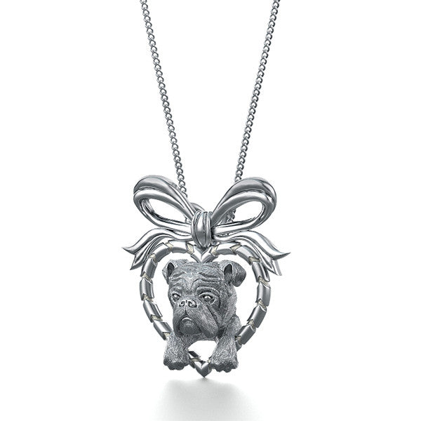 English Bulldog Breed Jewelry Puppy Love Heart Pendant - TINY BLING