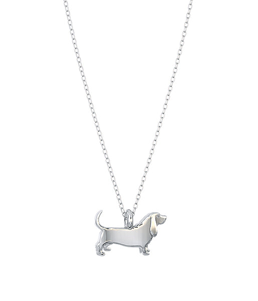 Basset Hound Mini Pups Diamond Necklace White Gold