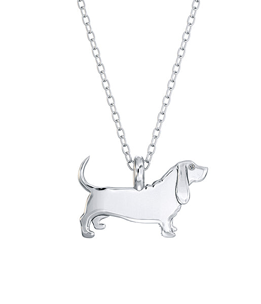 Basset Hound Mini Pups Diamond Necklace silver