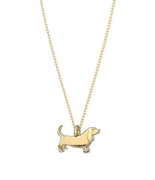 Basset Hound Mini Pups Diamond Necklace Gold
