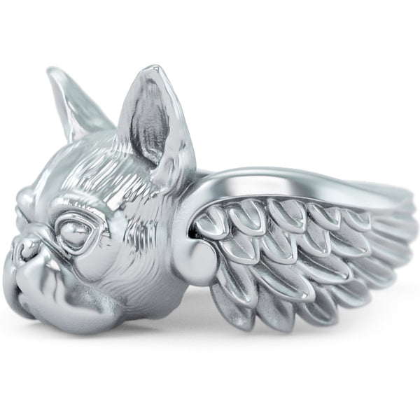 Boston Terrier Angel Wings Memorial Ring