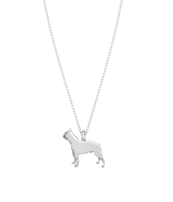 Boston Terrier Mini Pups Diamond Necklace- white gold