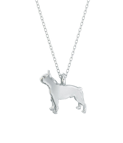Boston Terrier Mini Pups Diamond Necklace- Silver