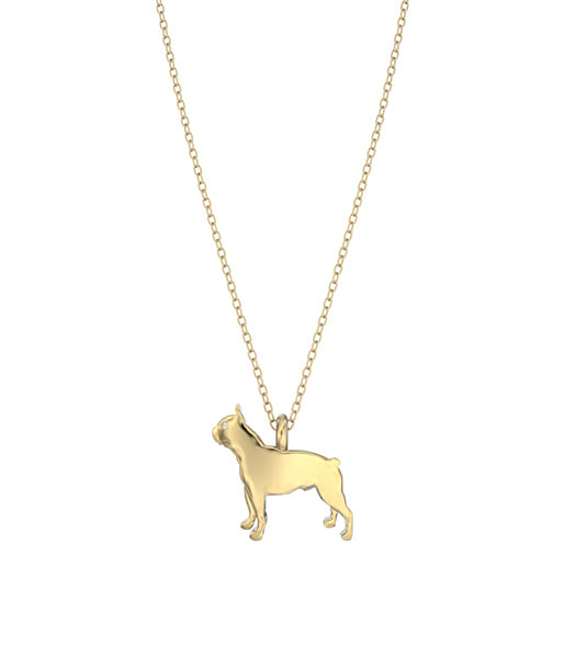 Boston Terrier Mini Pups Diamond Necklace- Gold
