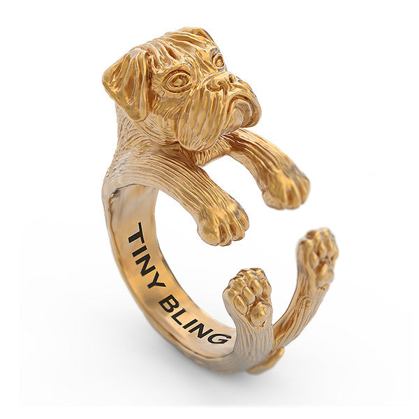 Boxer Breed Natural Ears Jewelry Cuddle Wrap Ring - TINY BLING