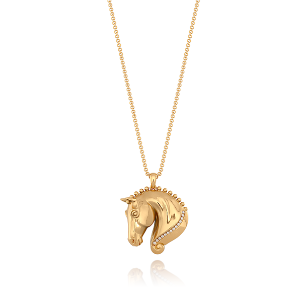 Diamond Braided Horse Head Equestrian Pendant Necklace for Horse Lovers