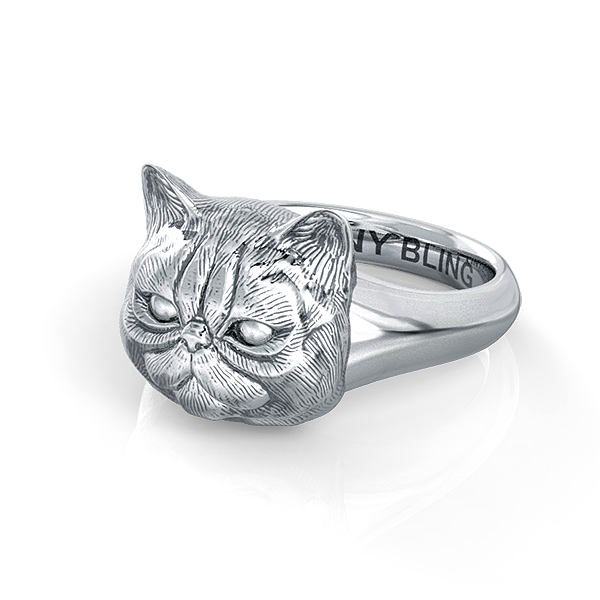 Exotic Short Hair Persian Cat Face Feline Split Shank Ring