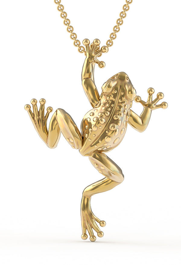 Tiny Climbing Frog Diamond Necklace