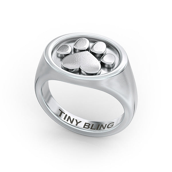 Daisy Paw Print Oval Signet Ring - TINY BLING