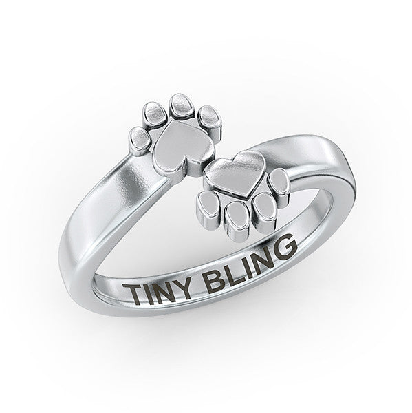 Deco Bypass Paw Print Ring - TINY BLING