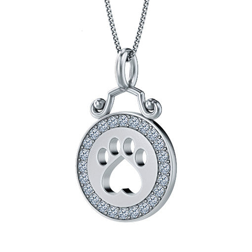 Diamond Halo Paw Print Pendant - TINY BLING