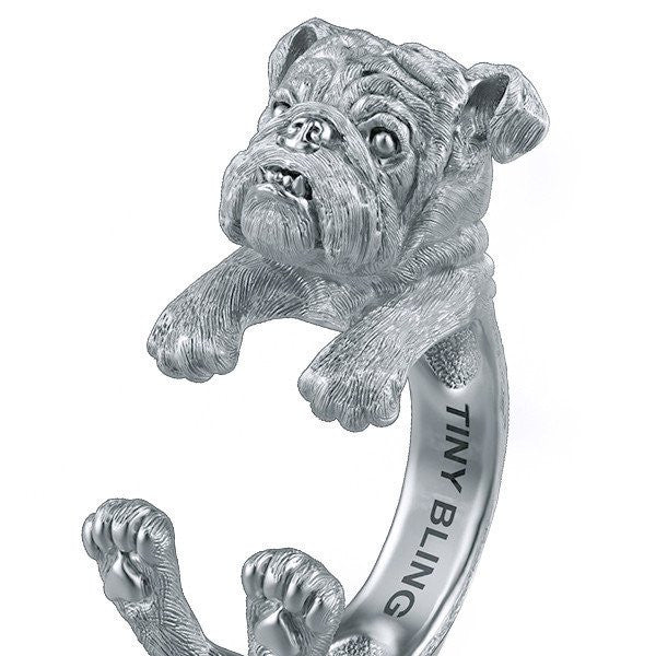 Grumpy English Bulldog Jewelry Cuddle Wrap Ring - TINY BLING