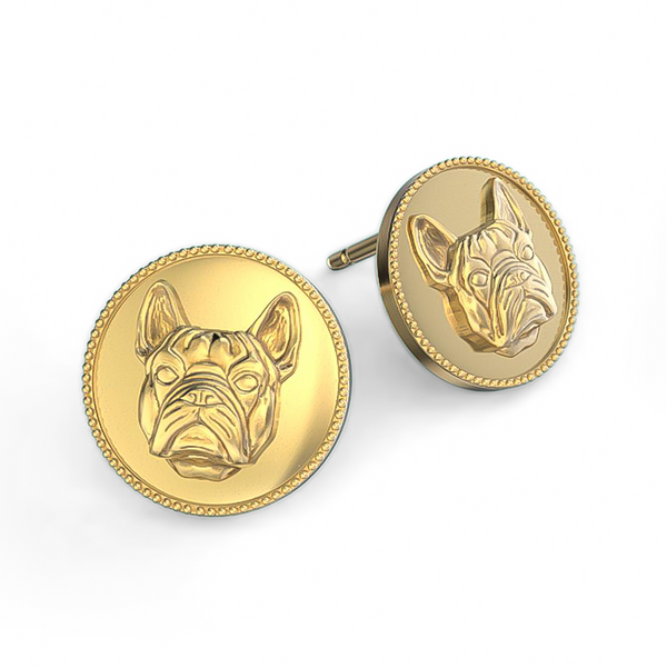 French Bulldog Disk Earrings Studs