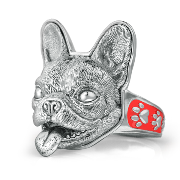 French Bulldog Face Signet Ring- Serling Silver