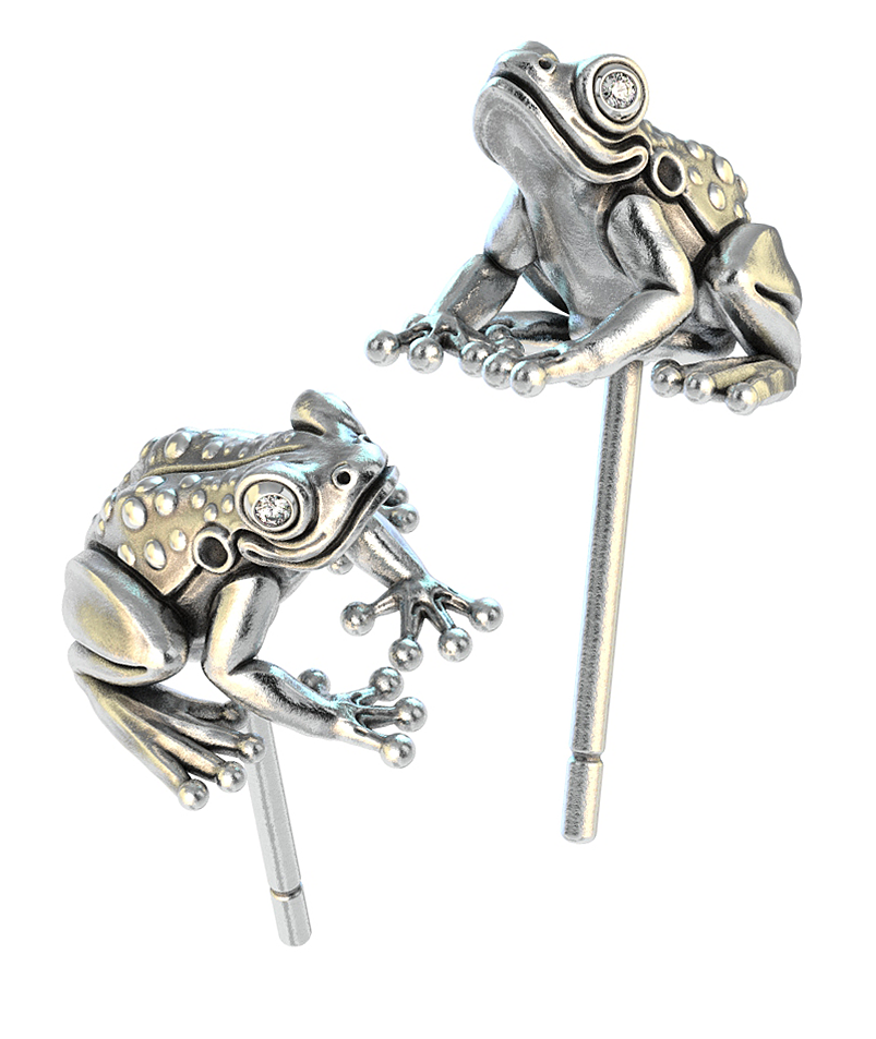 Frog Sitting Diamond Earring Studs