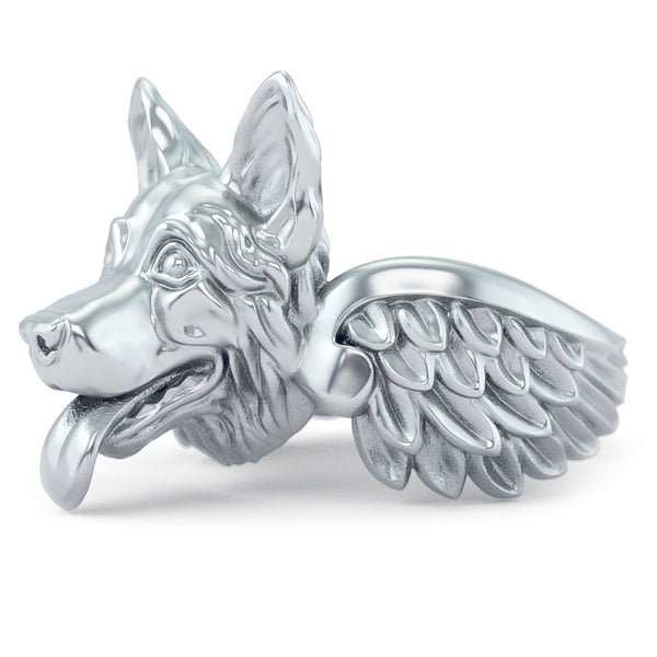 German Shepherd Angel Wings Memorial Ring