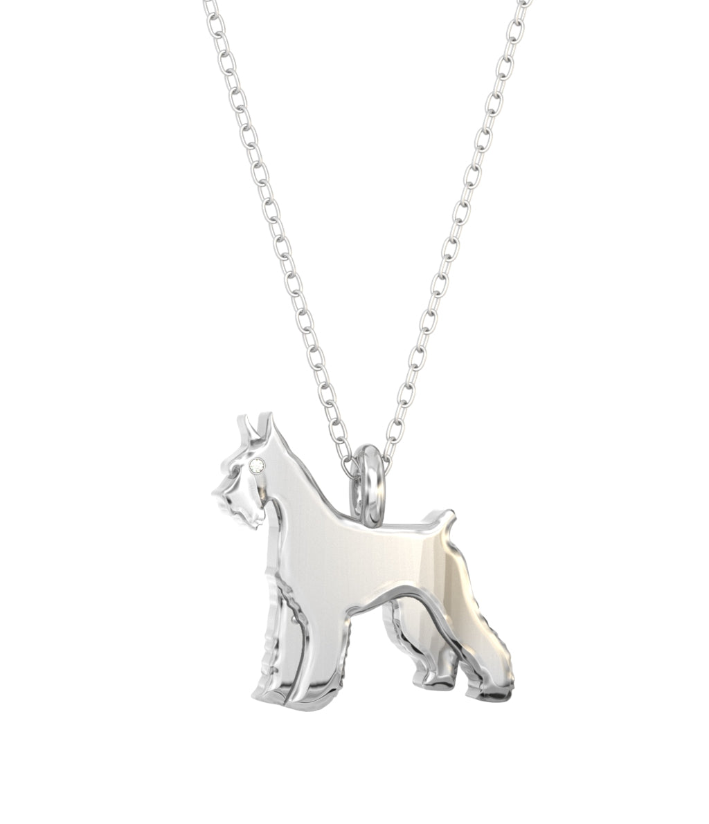 Giant Schnauzer Mini Pups Diamond Necklace sterling silver