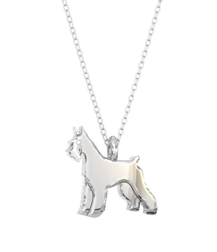 Giant Schnauzer Mini Pups Diamond Necklace sterling silver