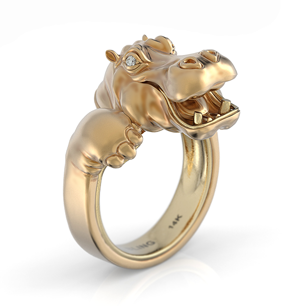 Happy Hippo Snuggle Ring-Yellow Gold 1