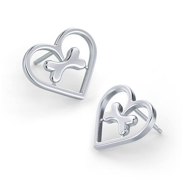 Lucky Bone Heart Frame Earrings - TINY BLING