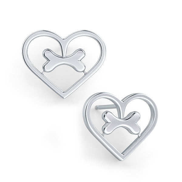 Lucky Bone Heart Frame Earrings - TINY BLING