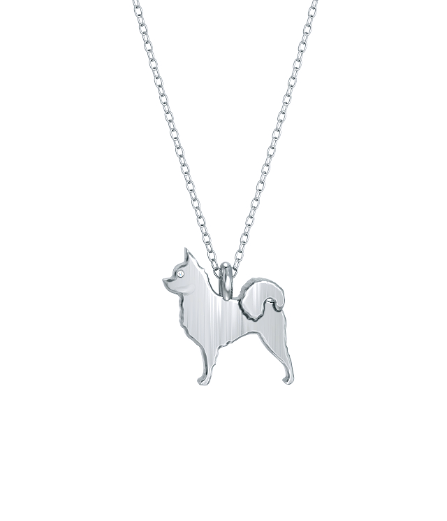 Chihuahua Long Hair Mini Pups Diamond Necklace Silver