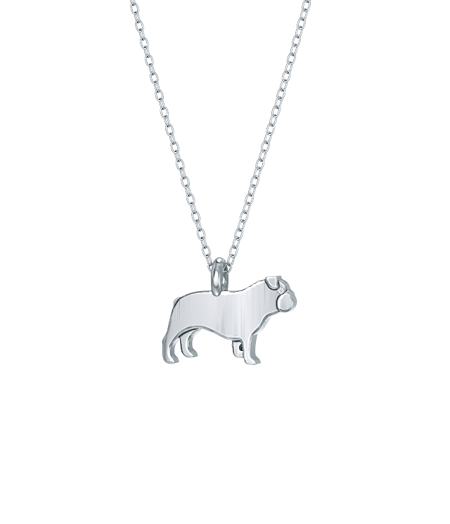 English Bulldog Mini Pups Diamond Necklace WG