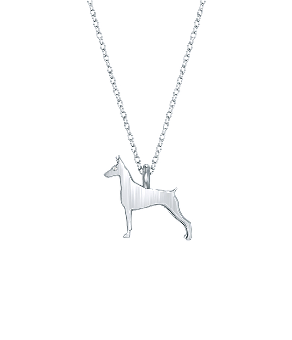 Doberman Pinscher Mini Pups Diamond Necklace Silver