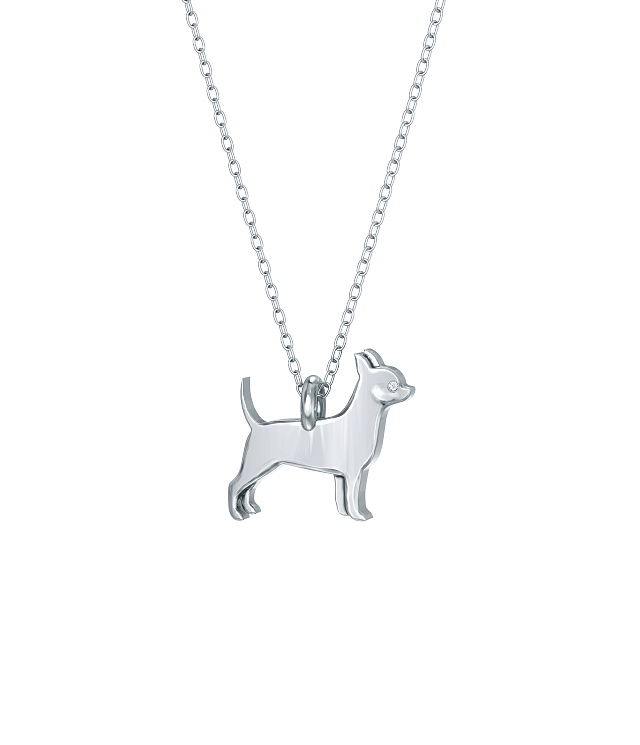 Chihuahua Mini Pups Diamond Necklace Silver