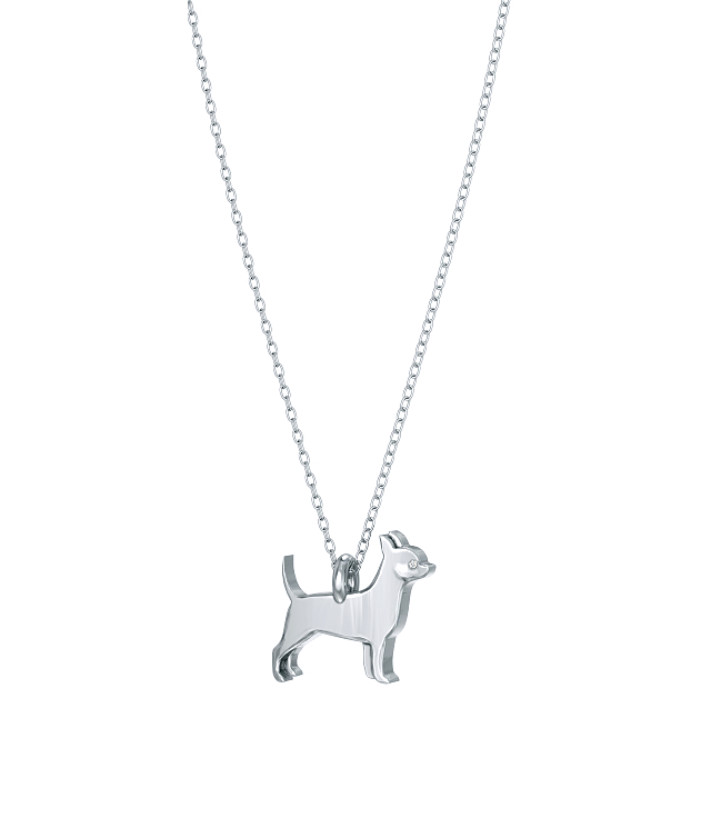 Chihuahua Mini Pups Diamond Necklace WG
