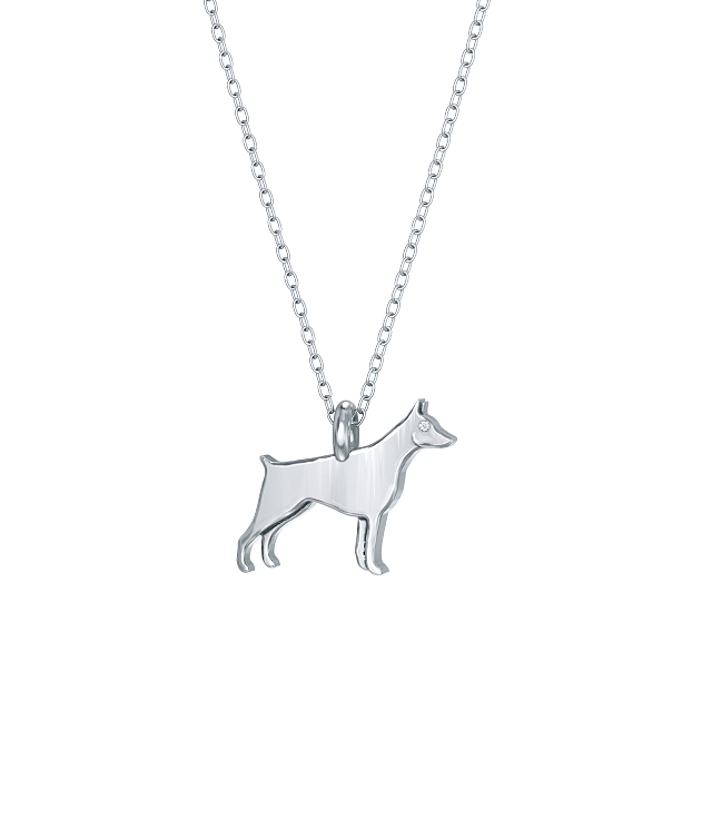 Miniature Doberman Pinscher Mini Pups Diamond Necklace silver