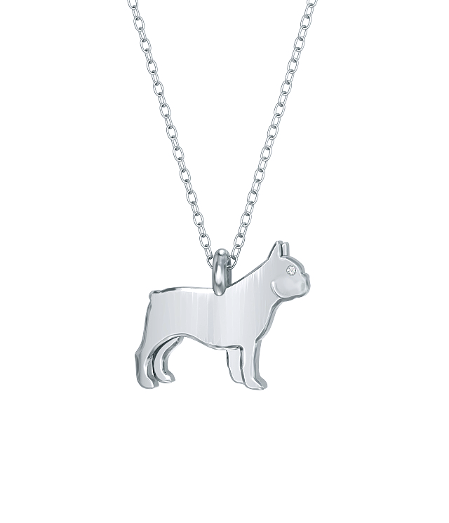 French Bulldog Mini Pups Diamond Necklace silver